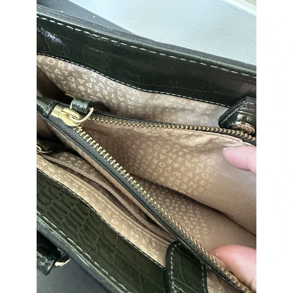 Kate‎ Spade NY Crocodile Embossed Leather Shoulder Satchel Handbag Dark Green
